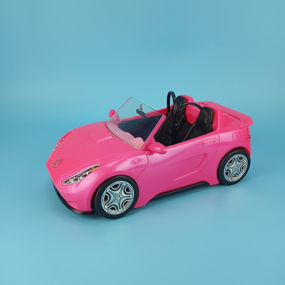 Mattel 2016 Pink Glitter Barbie Car + Seat Belts Stickers Mirrors